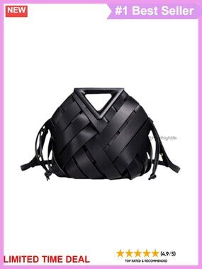 Woven Vegan Leather Bucket Bag Crossbody Hobo Top Handle Handbag